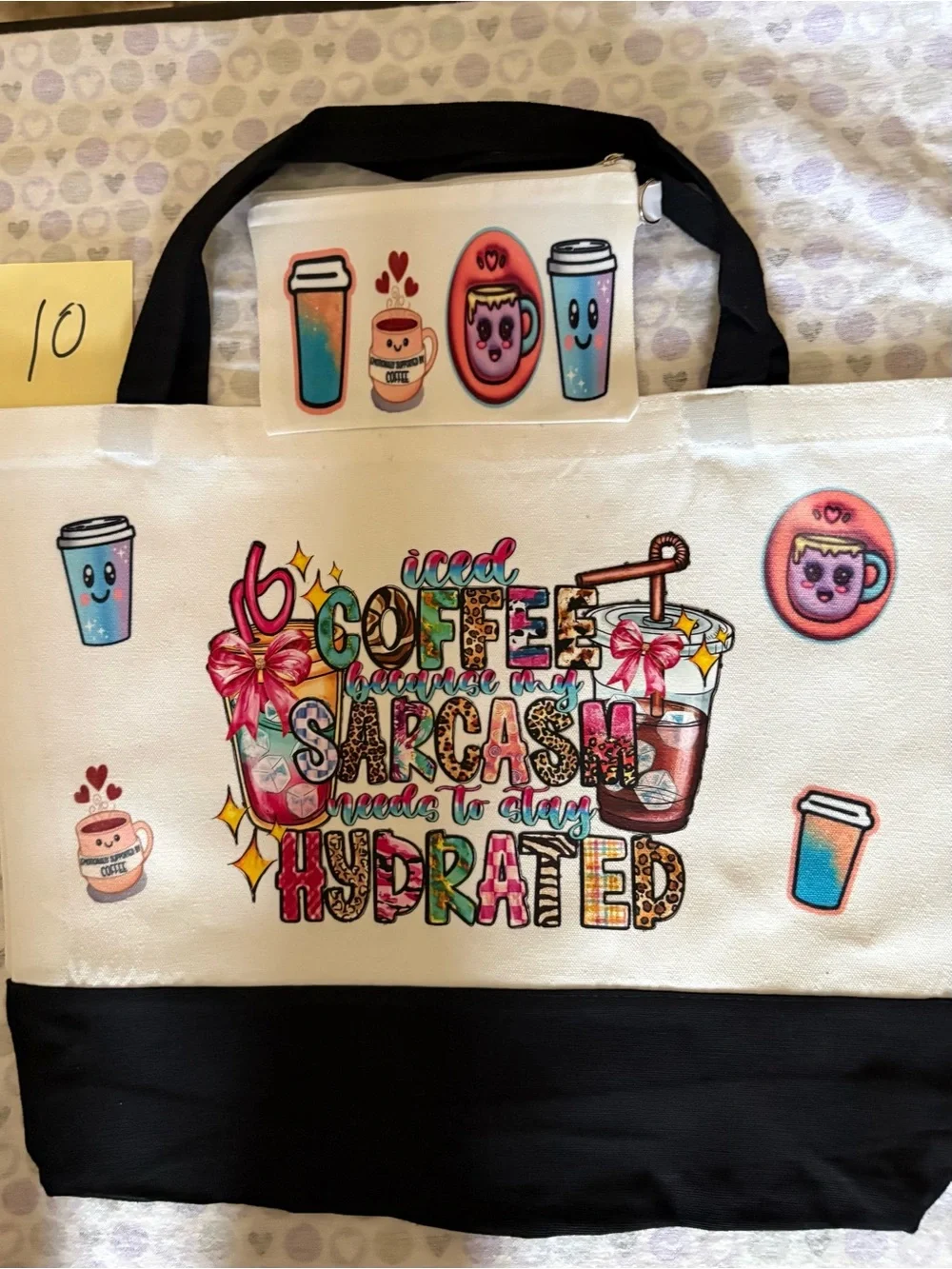 New 15x18, Coffee Sarcasm Hydrated Graphic Tote with Matching Pouch